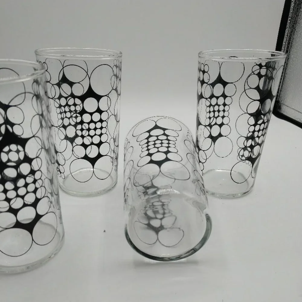Mid Century Modern Clear w/Outlined Black Circles Libbey Juice Glass